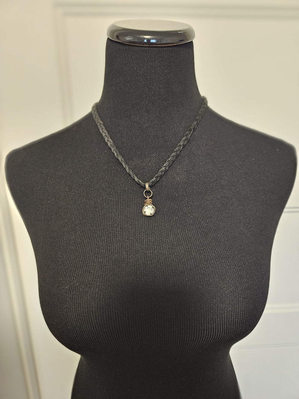 Braided Black Cord Necklace with Gold Charm